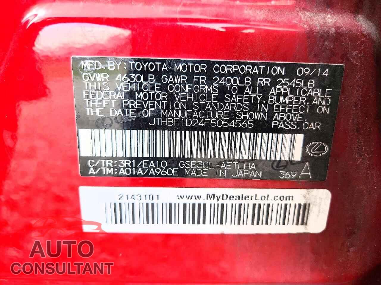 LEXUS IS 2015 - JTHBF1D24F5054565