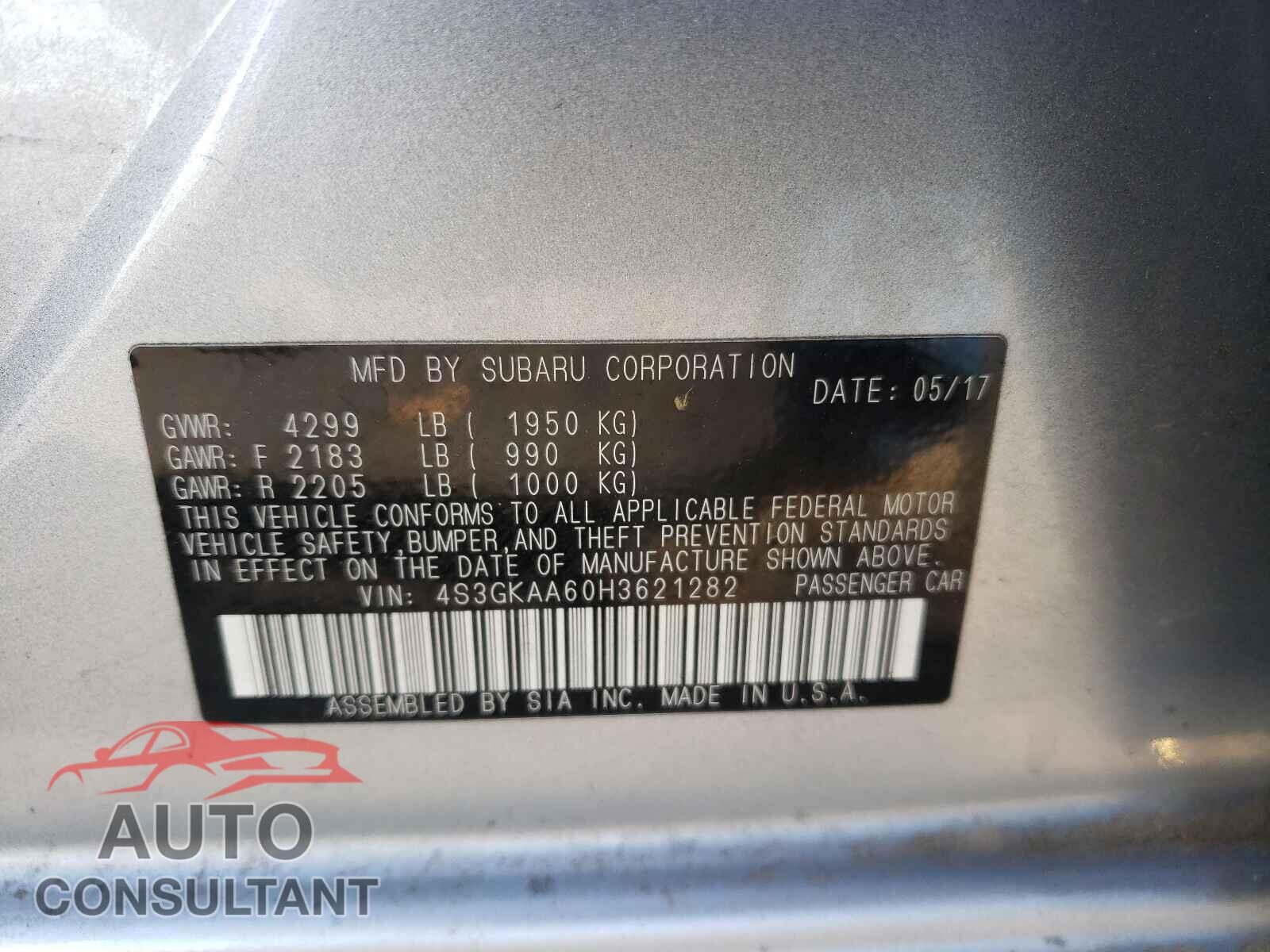 SUBARU IMPREZA 2017 - 4S3GKAA60H3621282