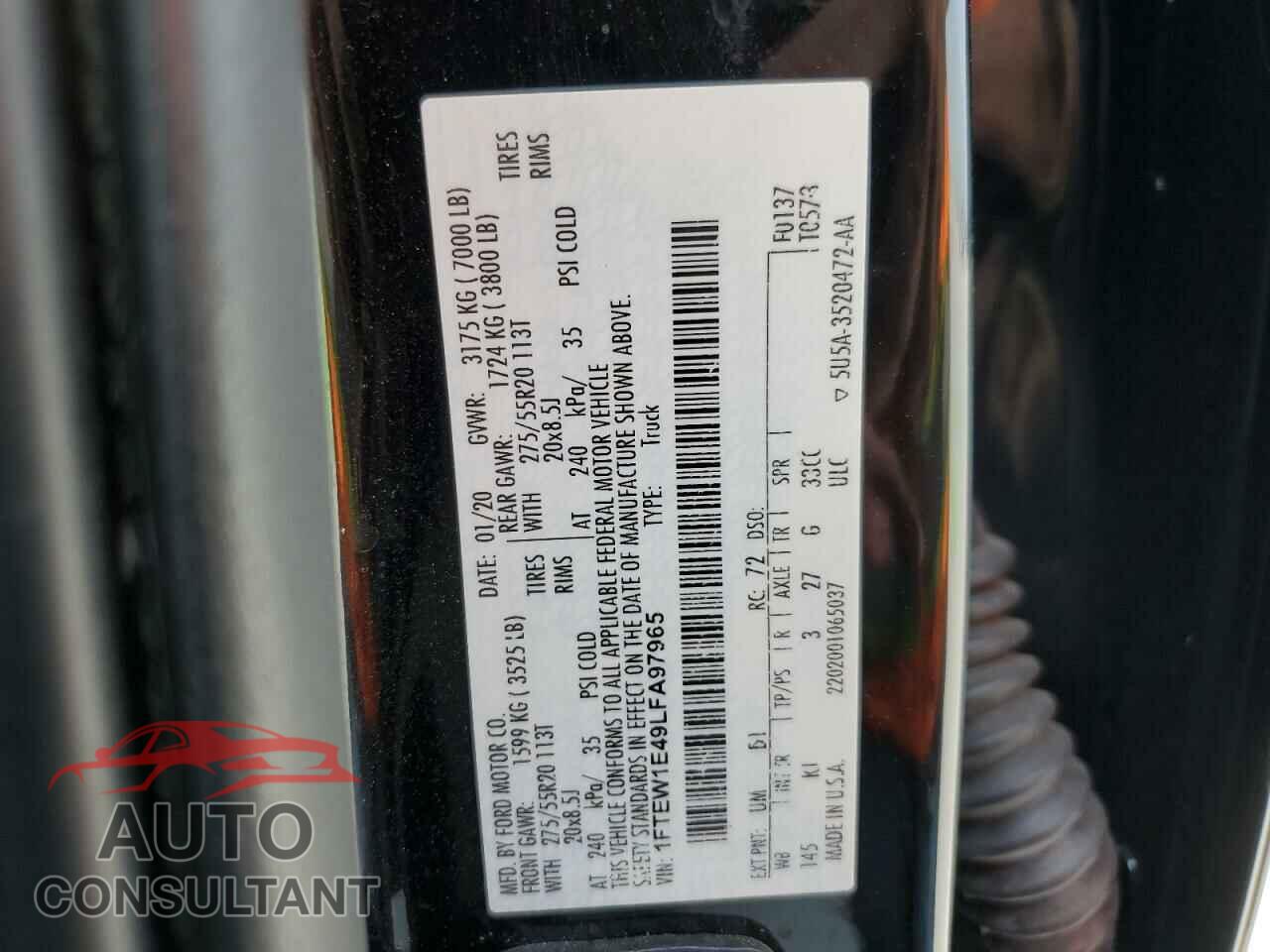 FORD F-150 2020 - 1FTEW1E49LFA97965