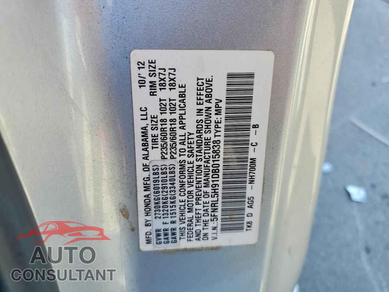 HONDA ODYSSEY 2013 - 5FNRL5H91DB015838