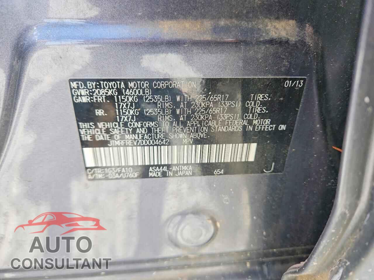 TOYOTA RAV4 2013 - JTMRFREV7DD004642