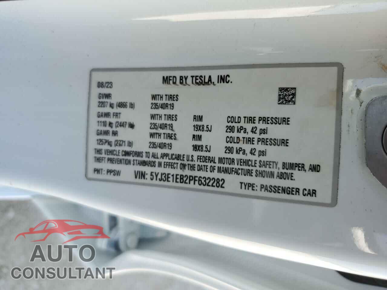 TESLA MODEL 3 2023 - 5YJ3E1EB2PF632282