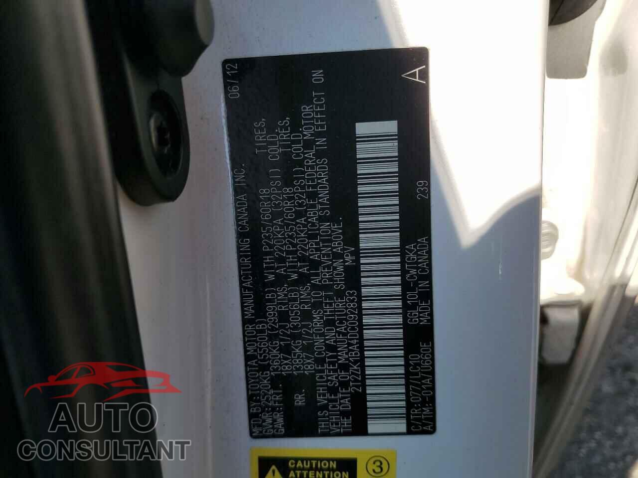LEXUS RX350 2013 - 2T2ZK1BA4DC092833