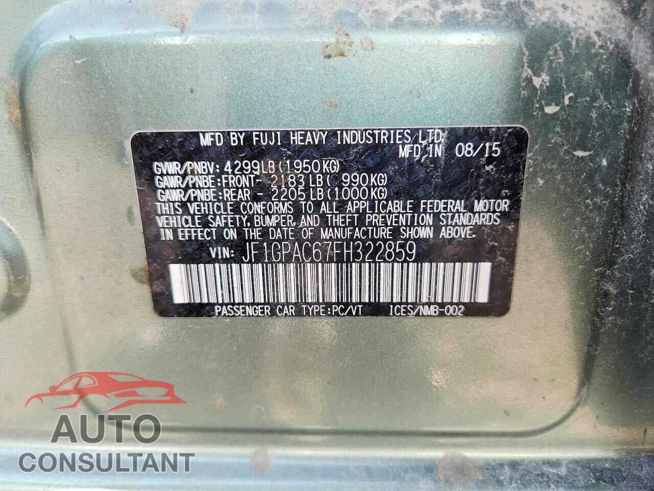 SUBARU IMPREZA 2015 - JF1GPAC67FH322859