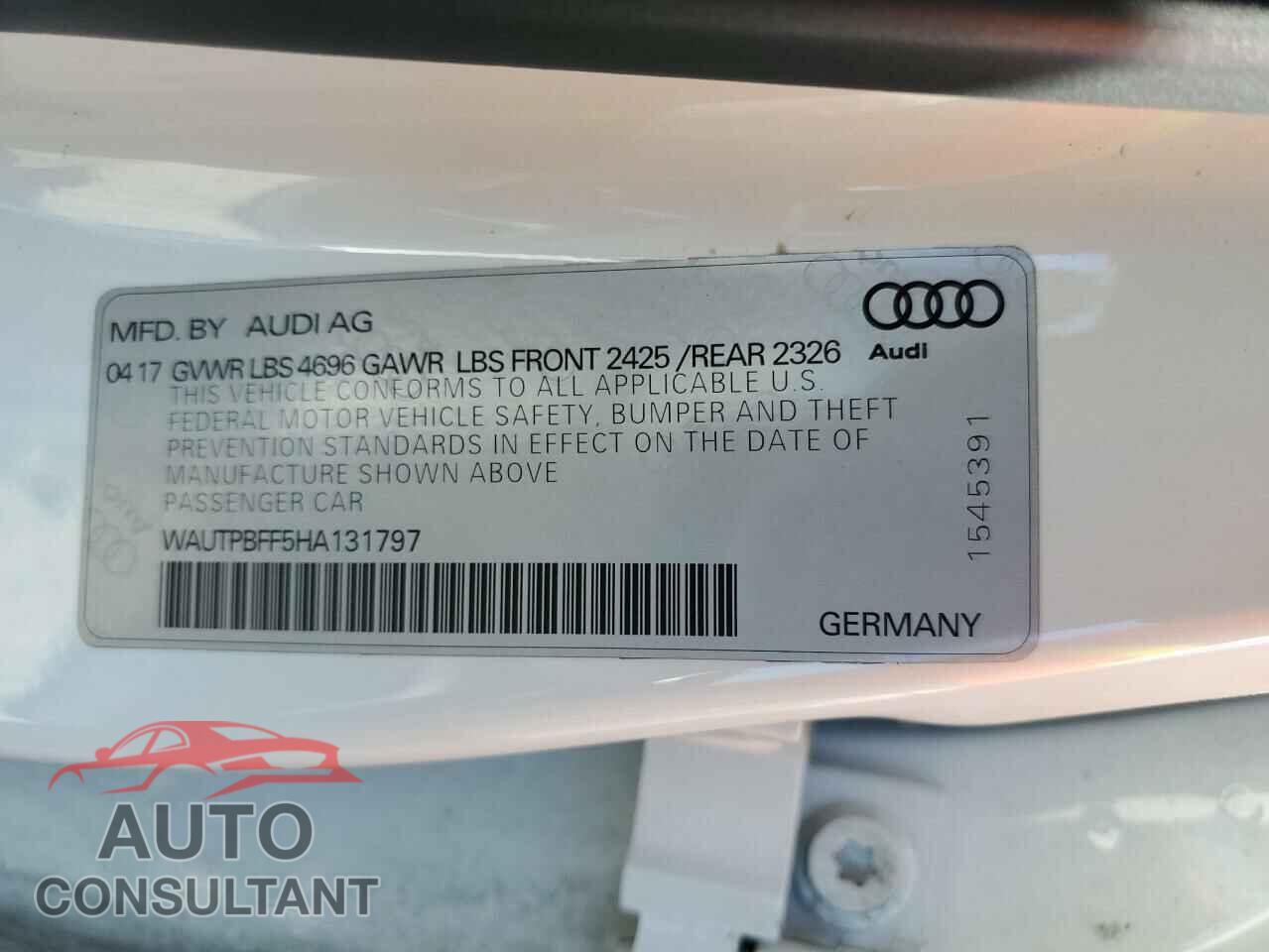 AUDI A3 2017 - WAUTPBFF5HA131797