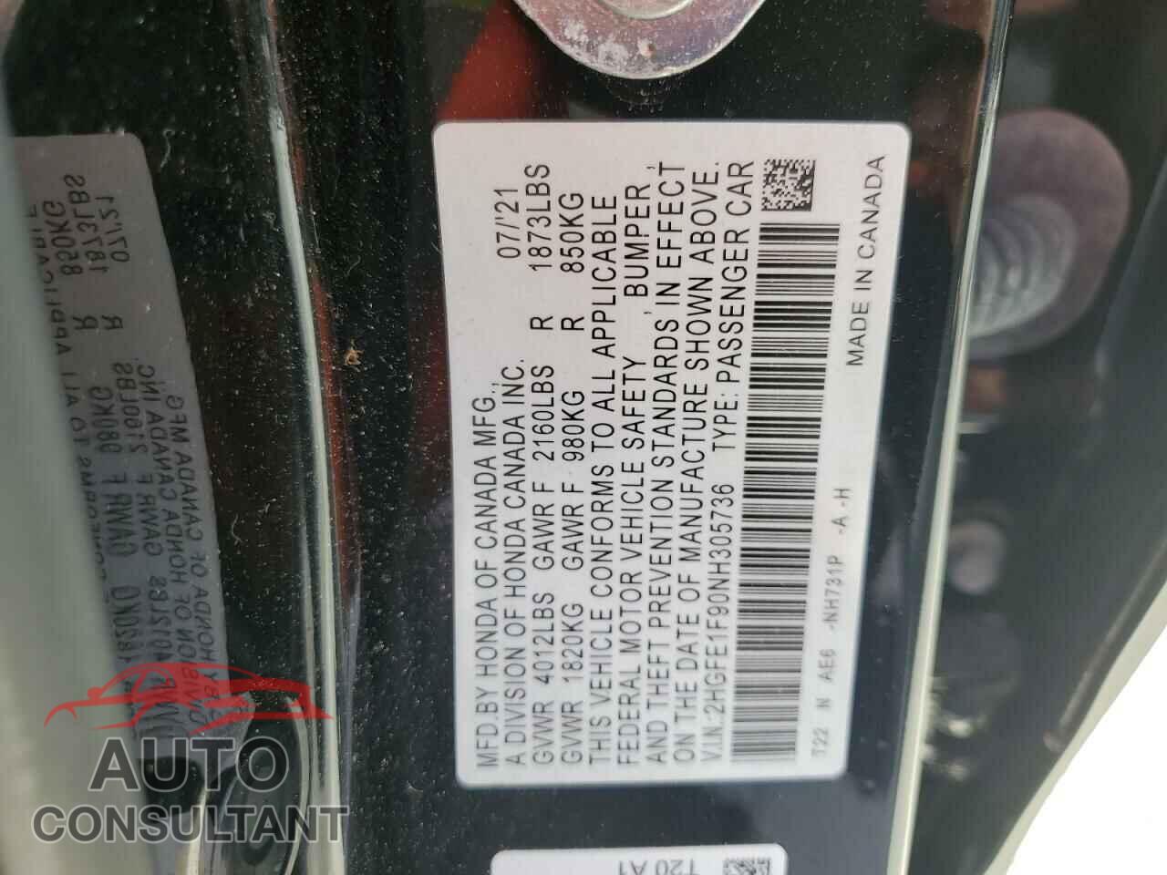 HONDA CIVIC 2022 - 2HGFE1F90NH305736