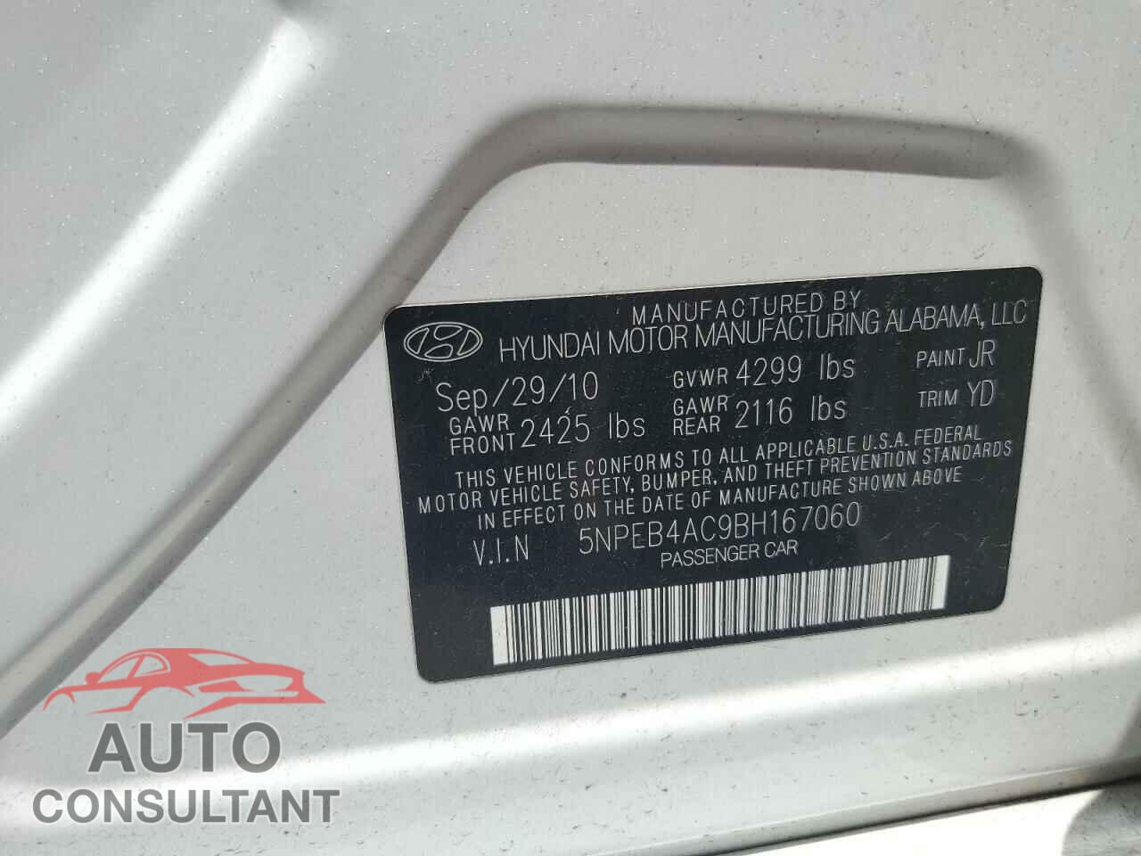 HYUNDAI SONATA 2011 - 5NPEB4AC9BH167060