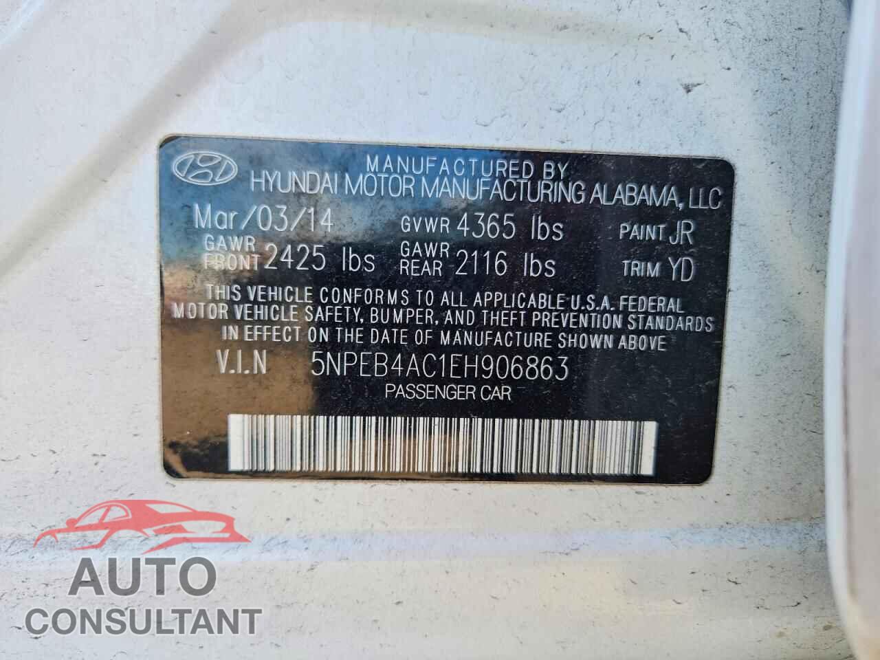 HYUNDAI SONATA 2014 - 5NPEB4AC1EH906863