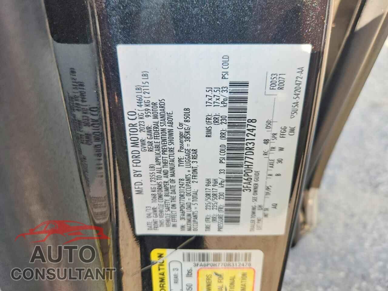 FORD FUSION 2013 - 3FA6P0H77DR312478