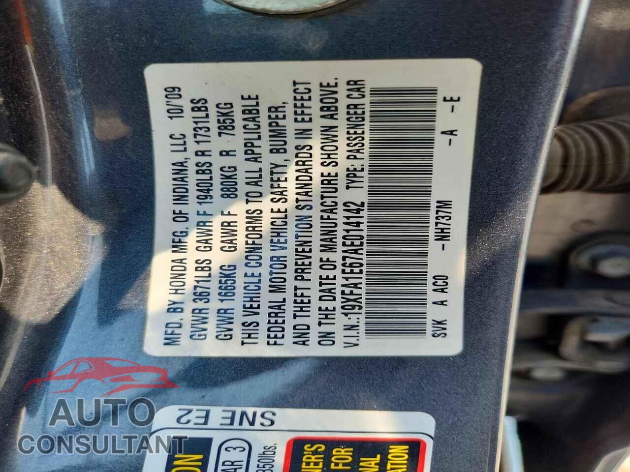 HONDA CIVIC 2010 - 19XFA1E67AE014142
