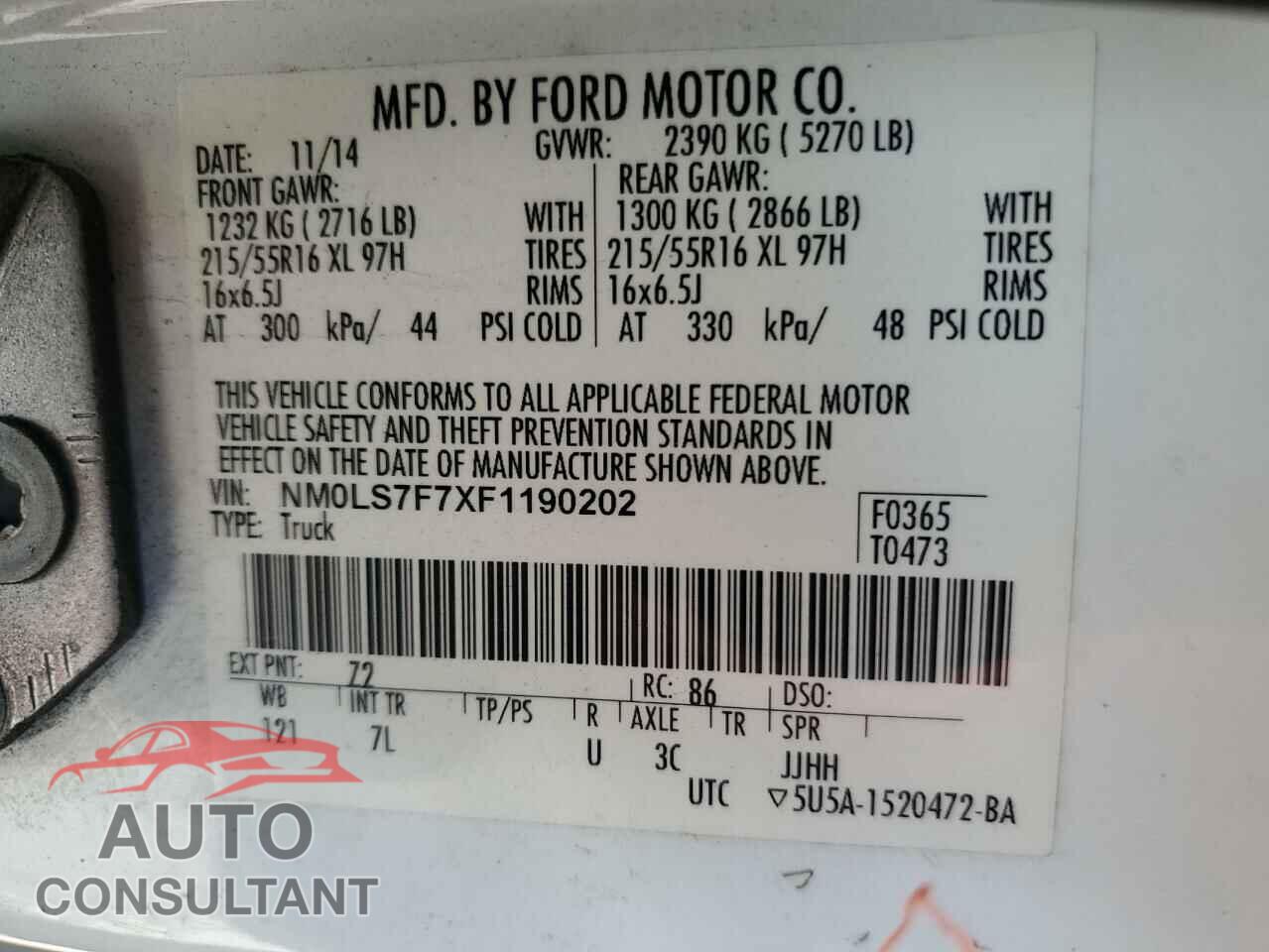 FORD TRANSIT 2015 - NM0LS7F7XF1190202