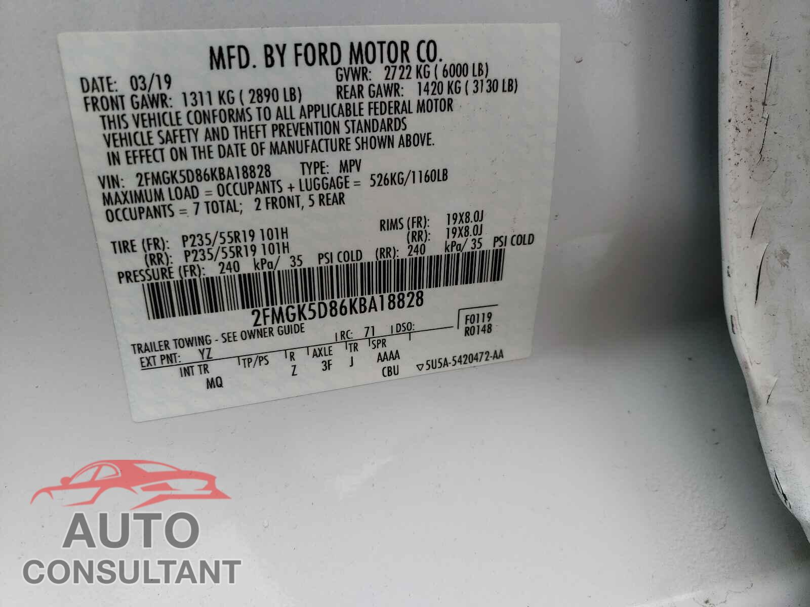 FORD FLEX 2019 - 2FMGK5D86KBA18828