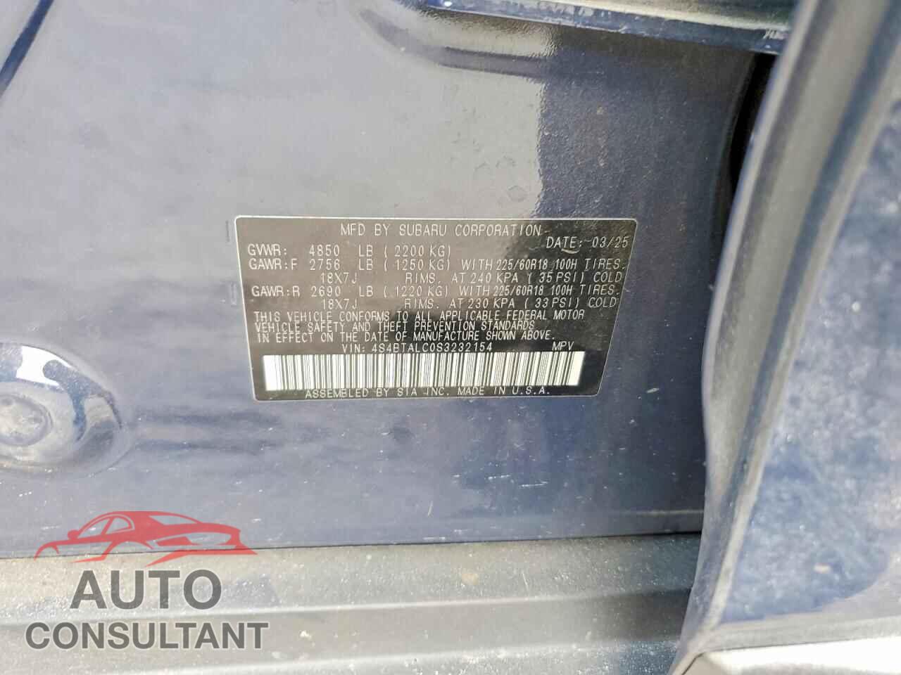 SUBARU OUTBACK 2025 - 4S4BTALC0S3232154