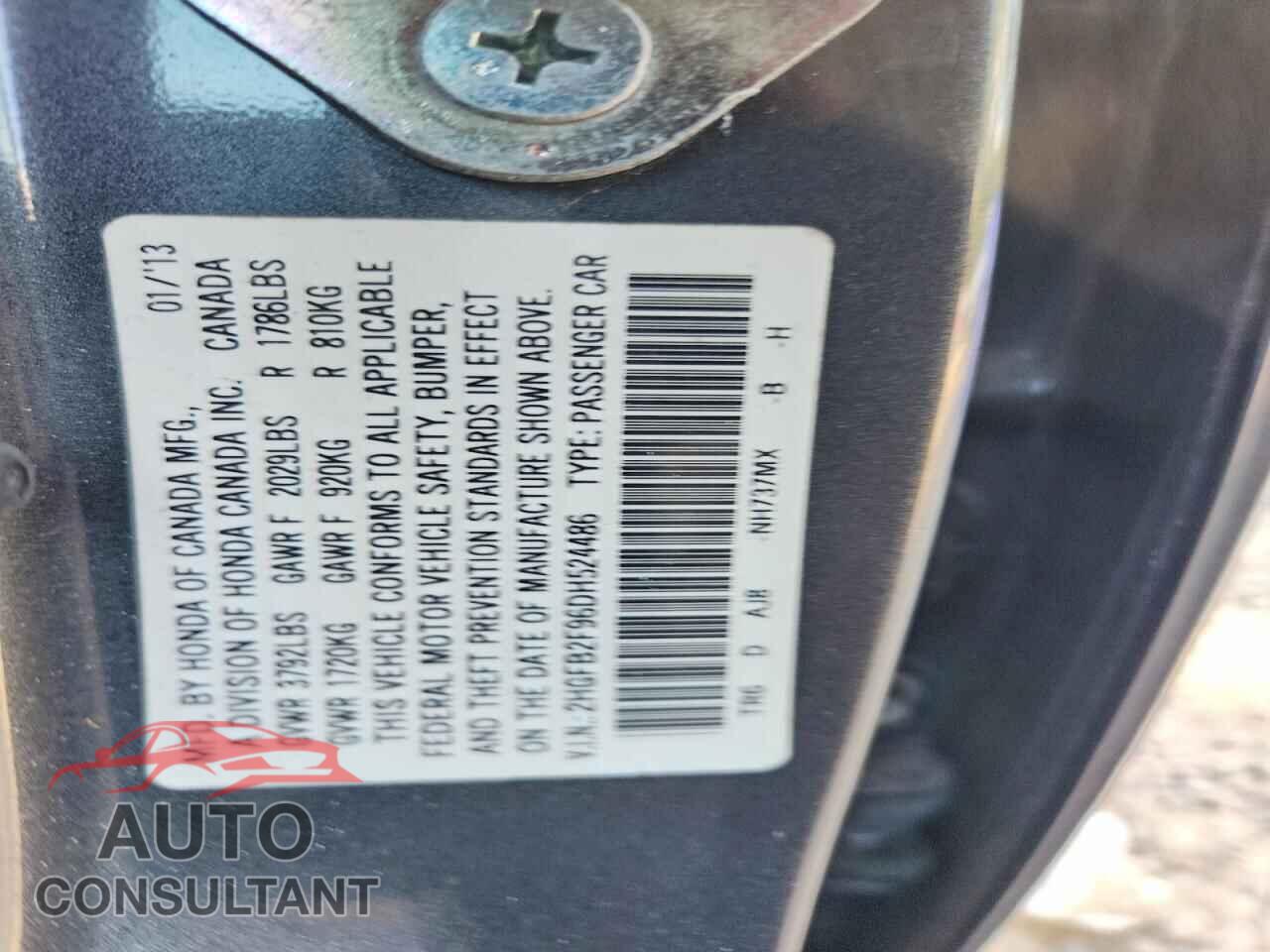 HONDA CIVIC 2013 - 2HGFB2F96DH524486