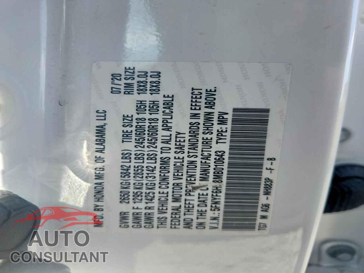 HONDA PILOT 2021 - 5FNYF6H58MB010643