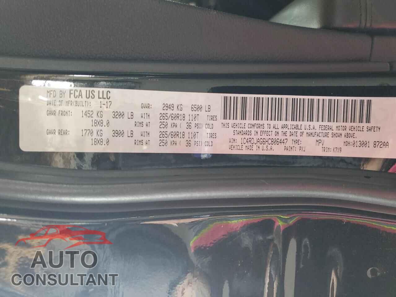 DODGE DURANGO 2017 - 1C4RDJAG6HC806447