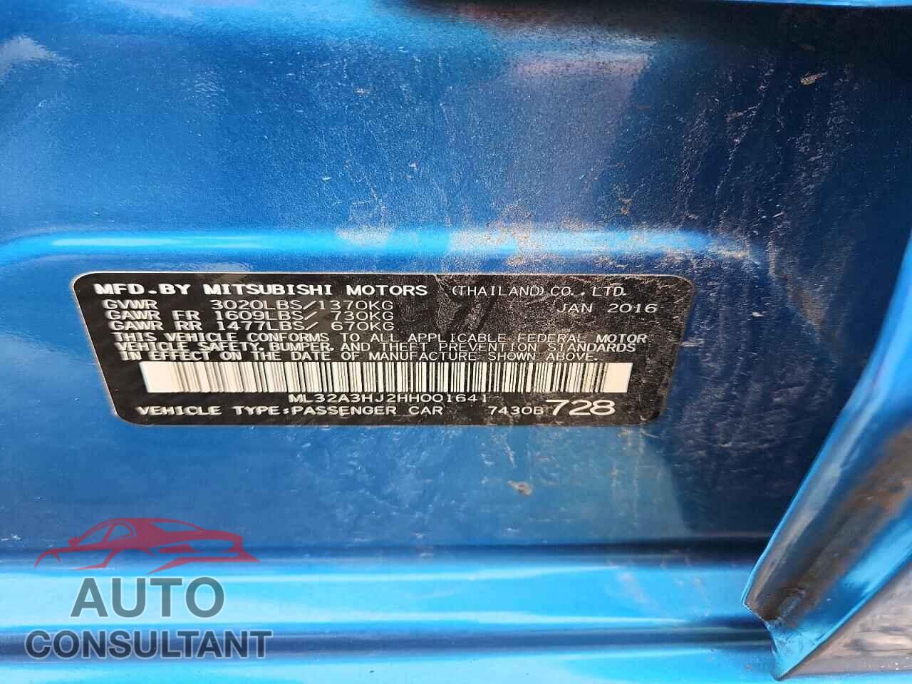 MITSUBISHI MIRAGE 2017 - ML32A3HJ2HH001641