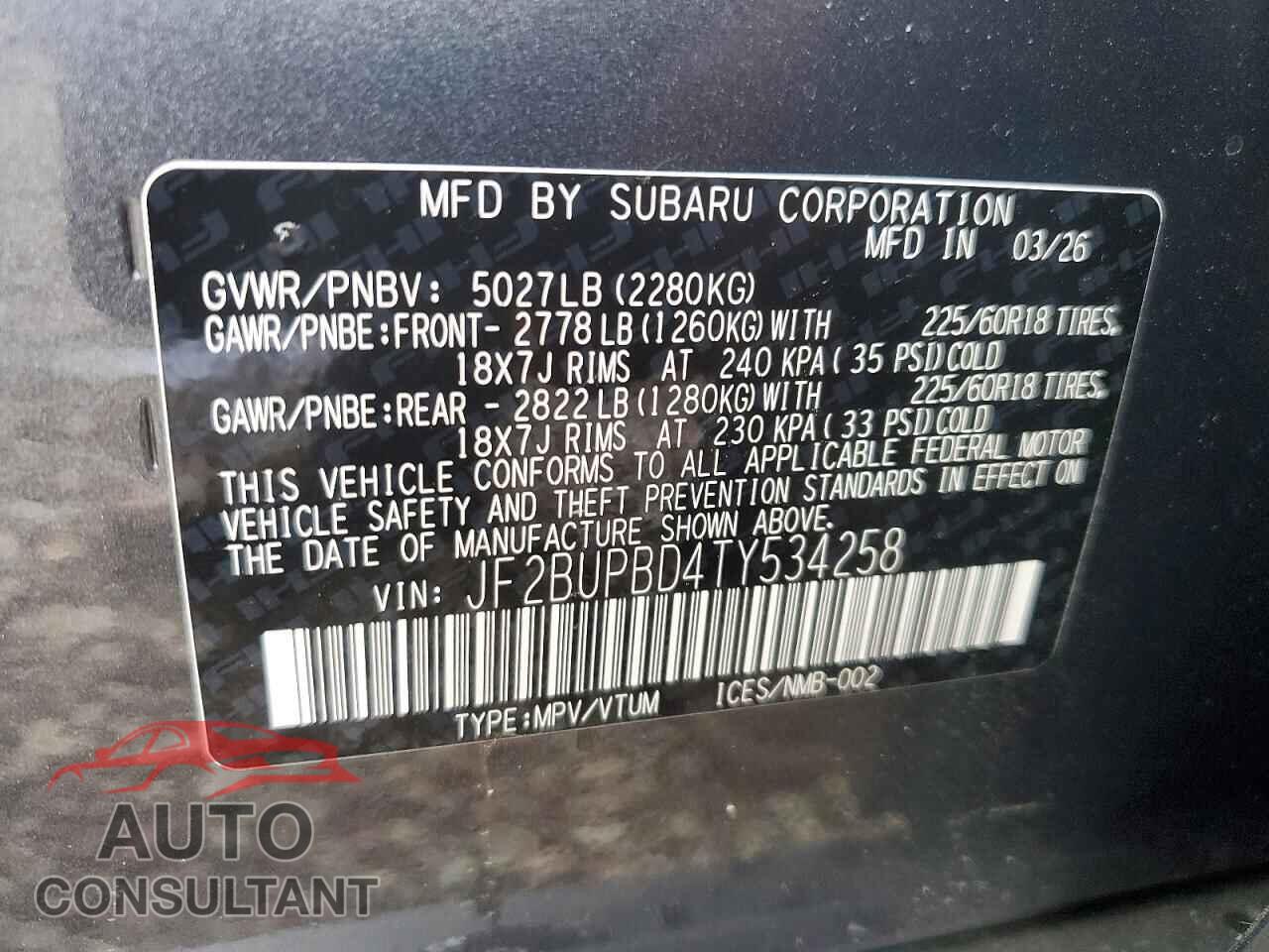SUBARU OUTBACK 2026 - JF2BUPBD4TY534258