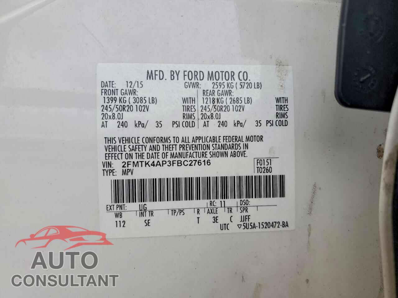 FORD EDGE 2015 - 2FMTK4AP3FBC27616