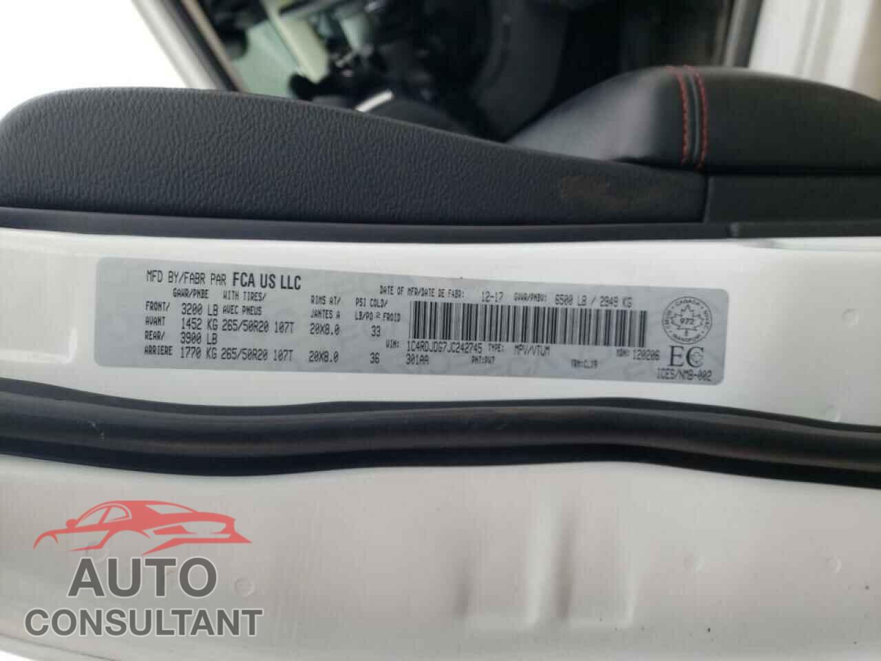 DODGE DURANGO 2018 - 1C4RDJDG7JC242745
