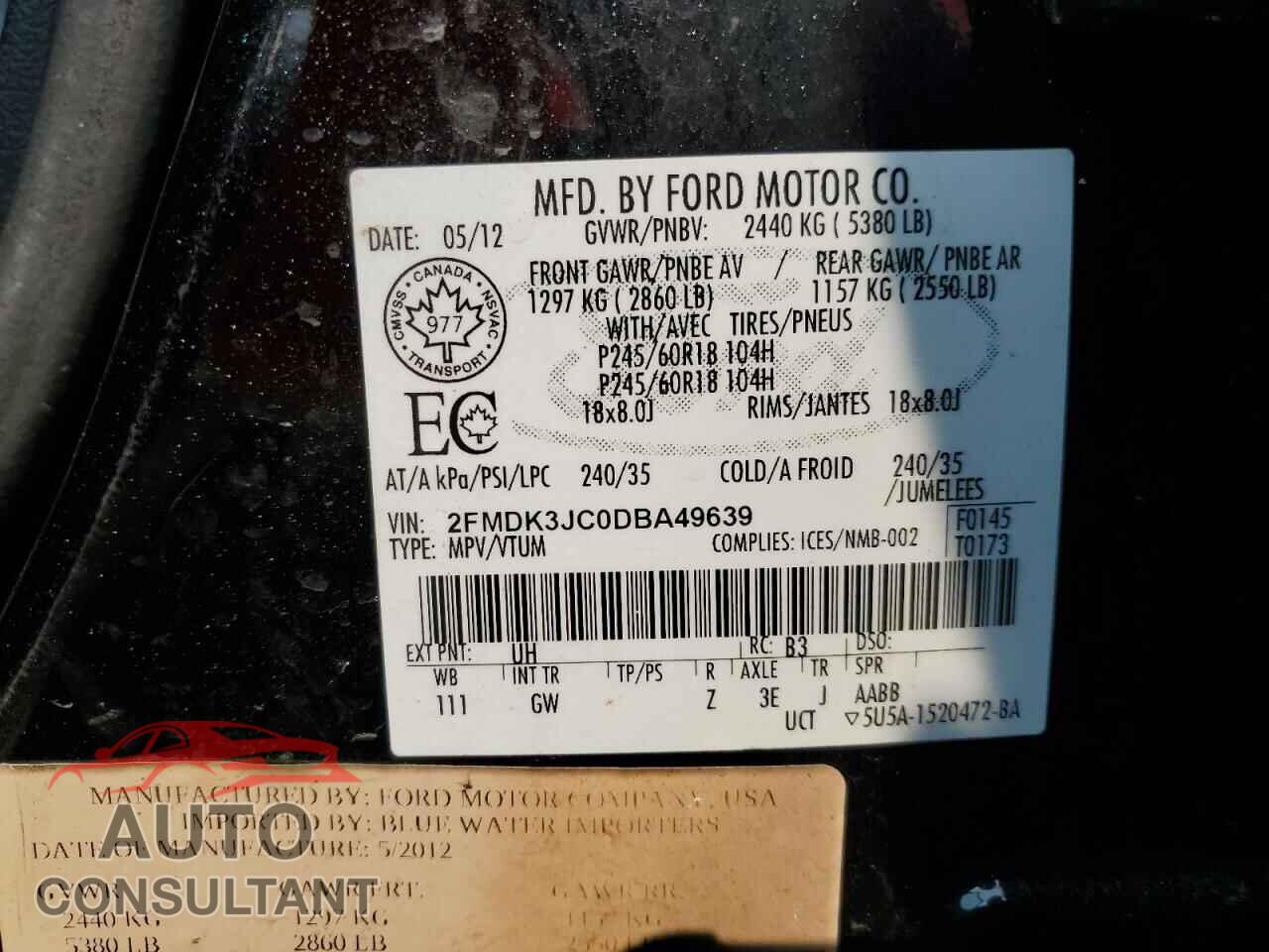 FORD EDGE 2013 - 2FMDK3JC0DBA49639