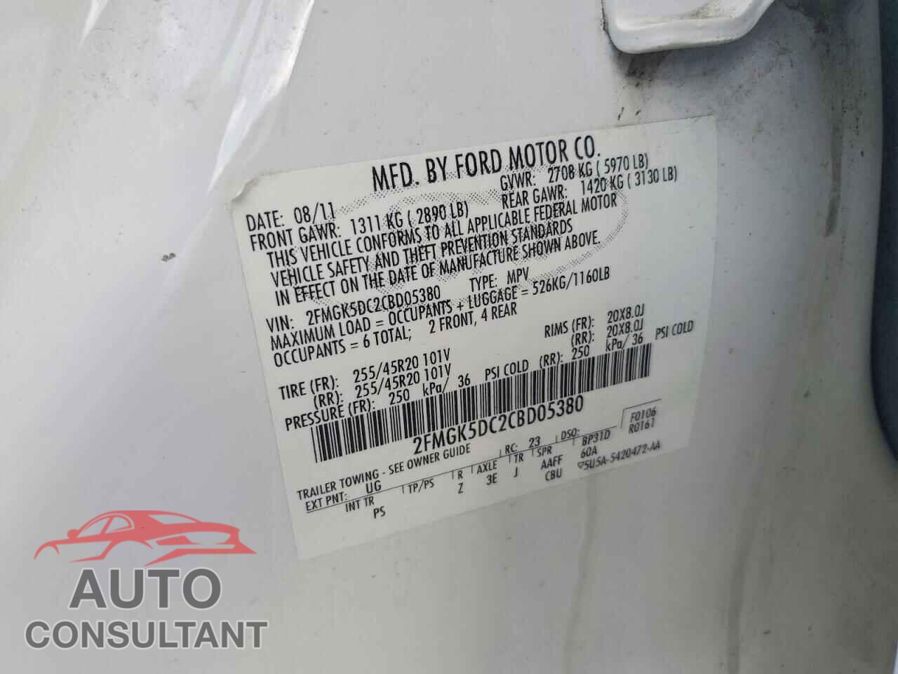 FORD FLEX 2012 - 2FMGK5DC2CBD05380