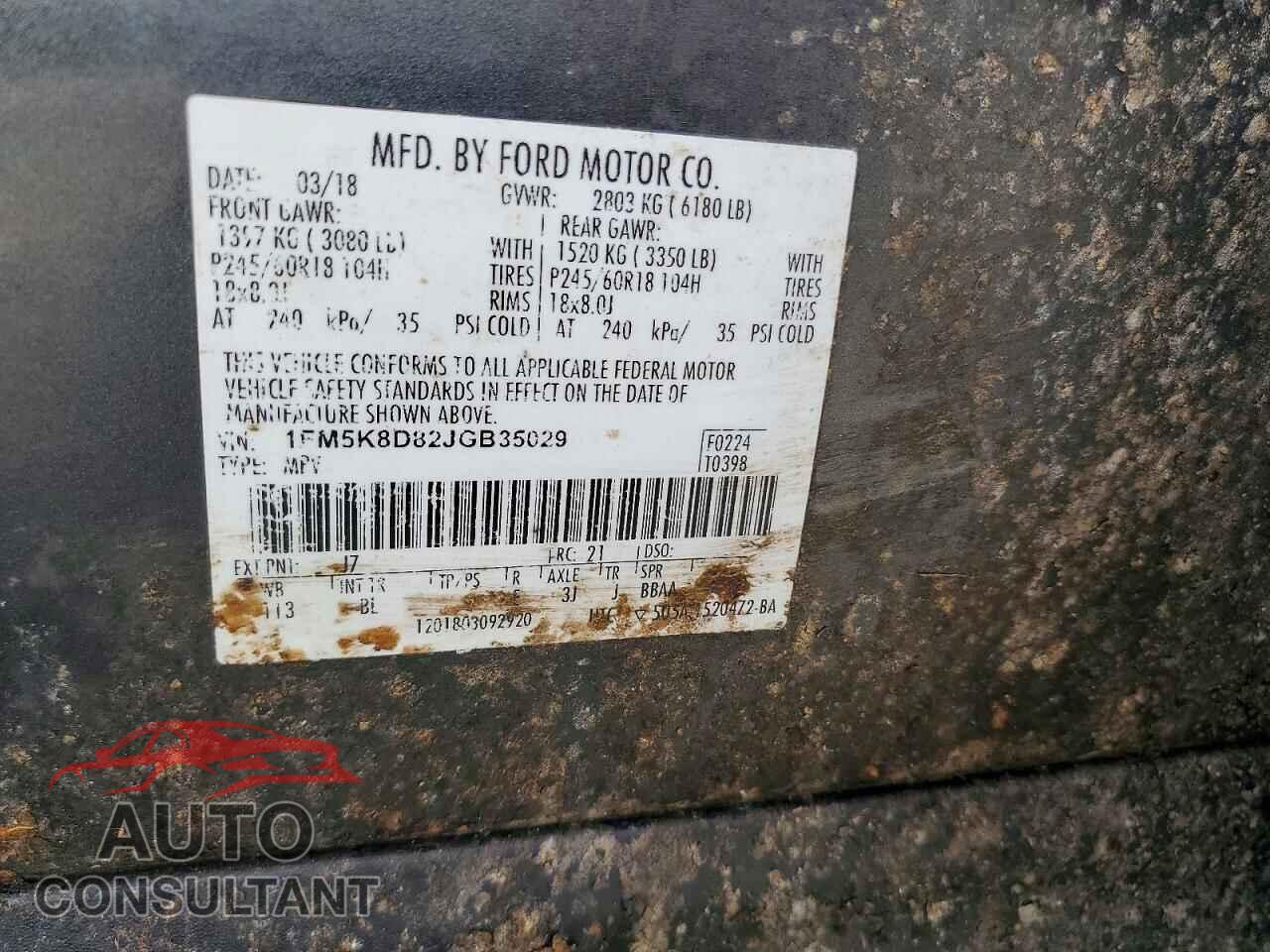 FORD EXPLORER 2018 - 1FM5K8D82JGB35029