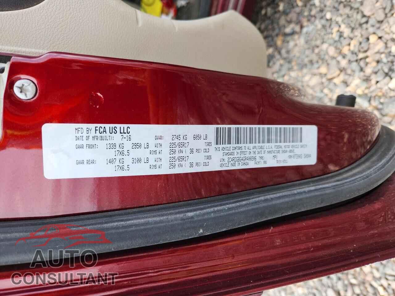 DODGE CARAVAN 2016 - 2C4RDGBG4GR400206