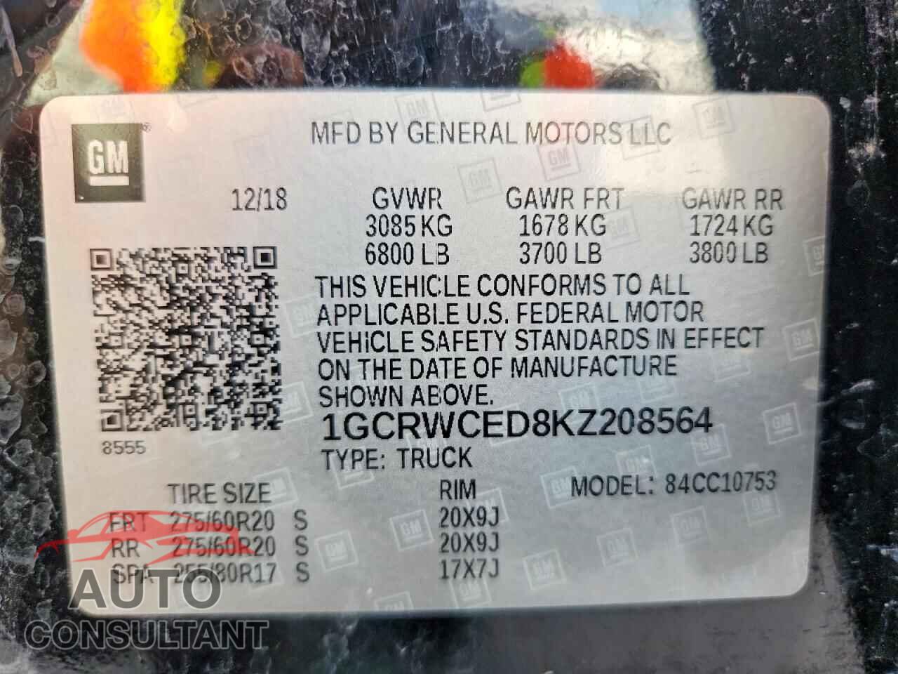 CHEVROLET SILVERADO 2019 - 1GCRWCED8KZ208564