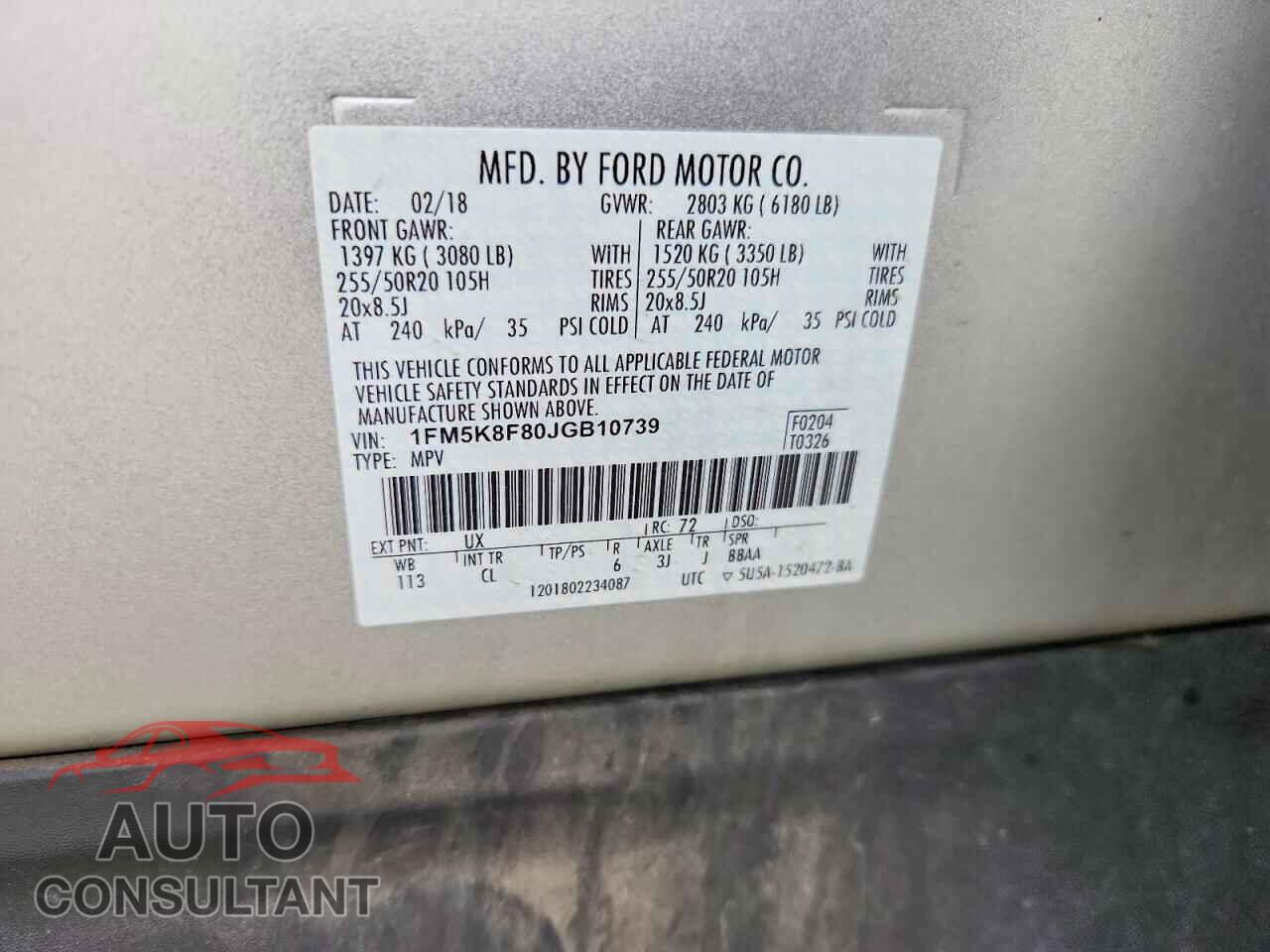 FORD EXPLORER 2018 - 1FM5K8F80JGB10739