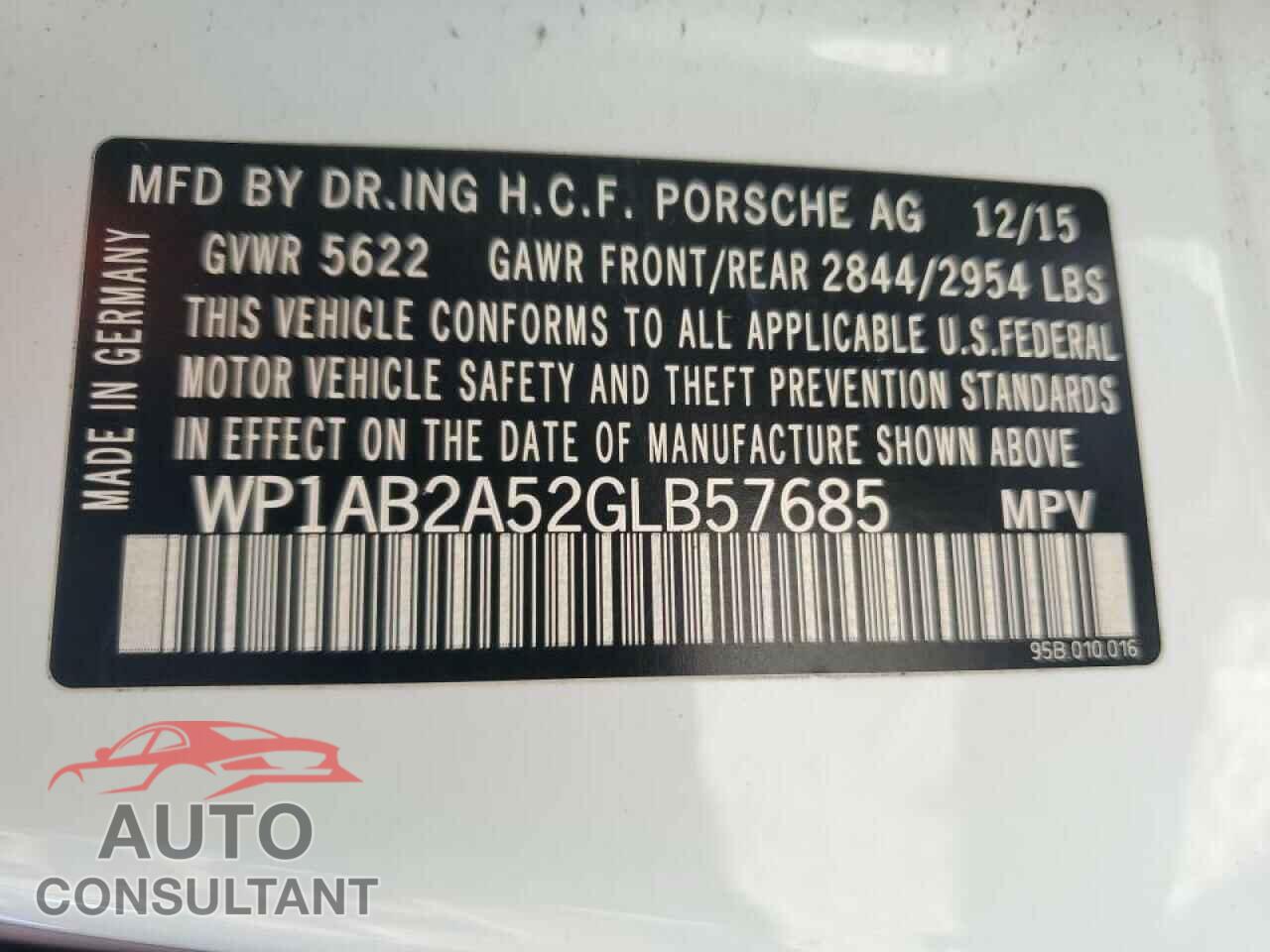 PORSCHE MACAN 2016 - WP1AB2A52GLB57685