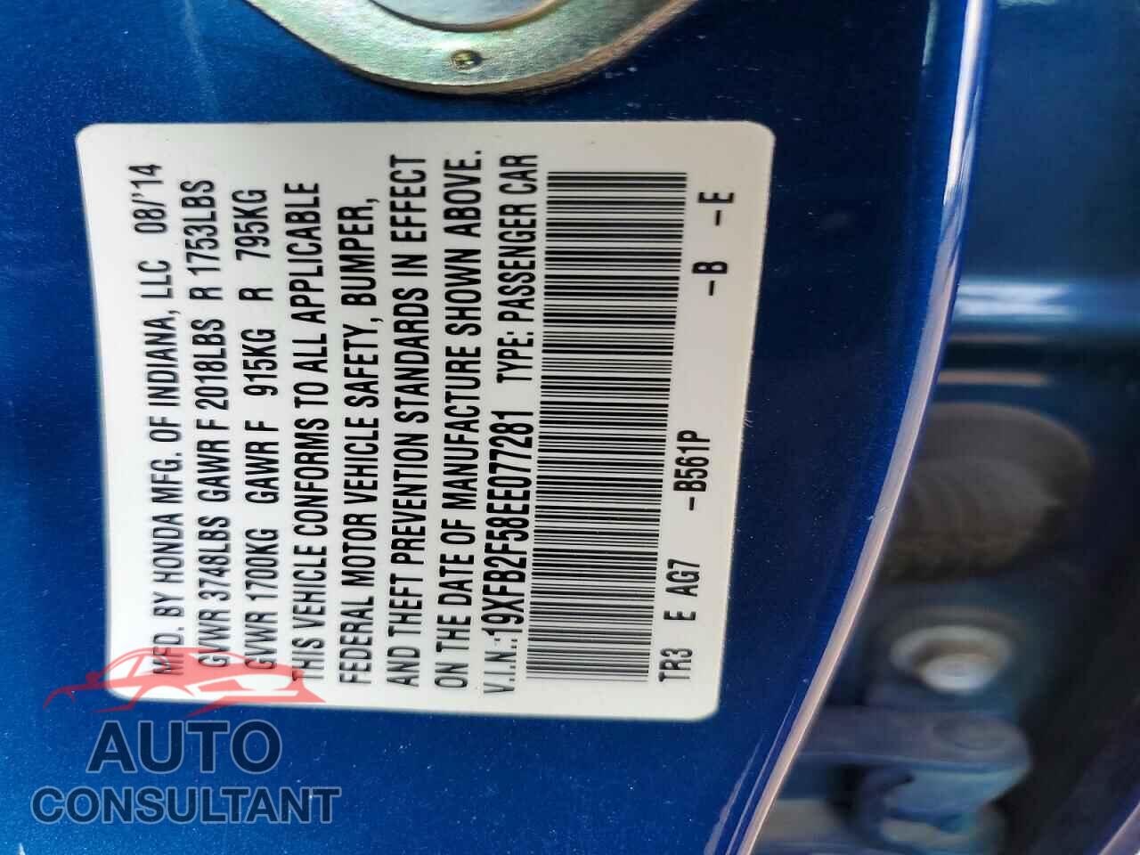 HONDA CIVIC 2014 - 19XFB2F58EE077281