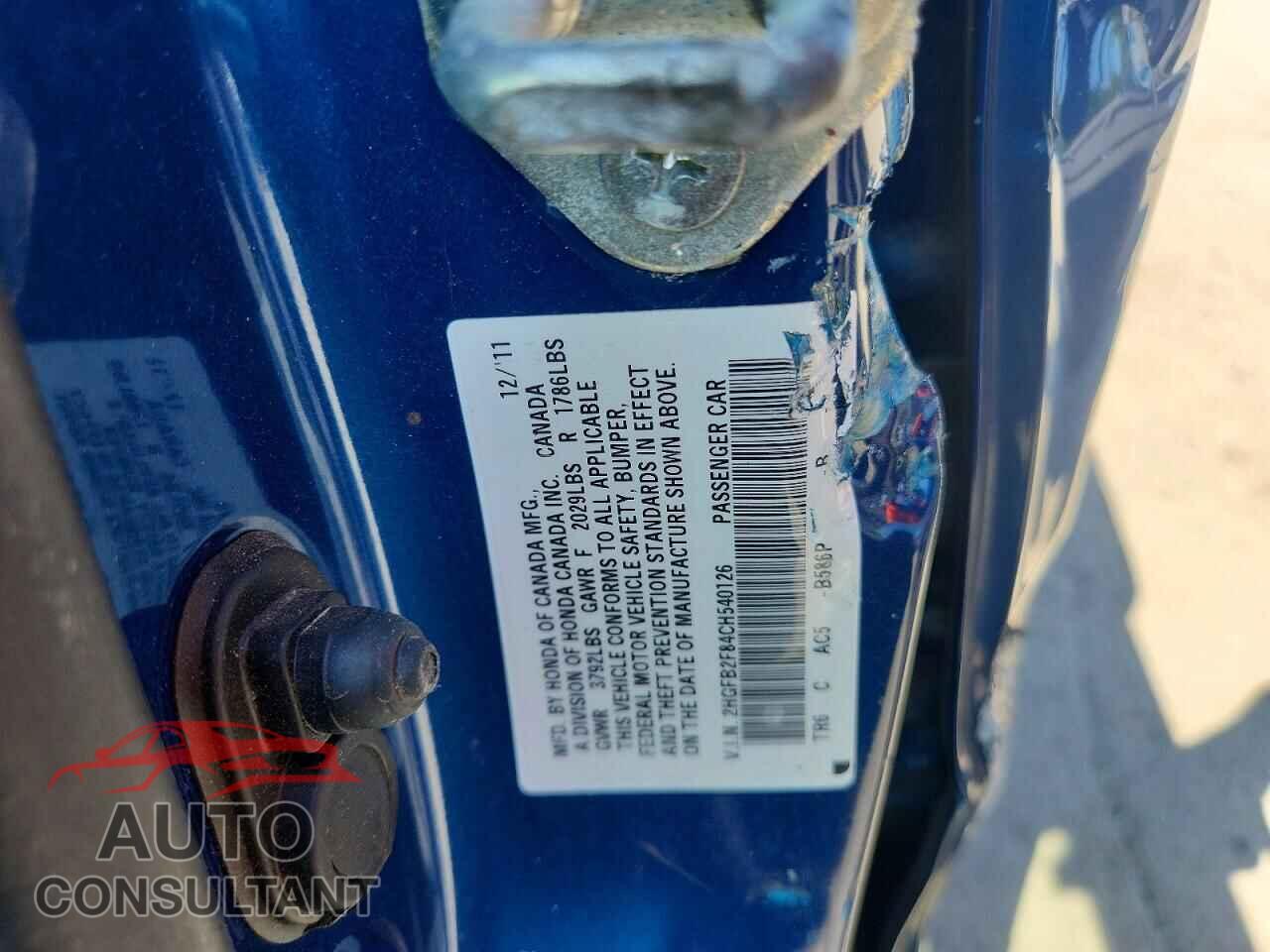 HONDA CIVIC 2012 - 2HGFB2F84CH540126