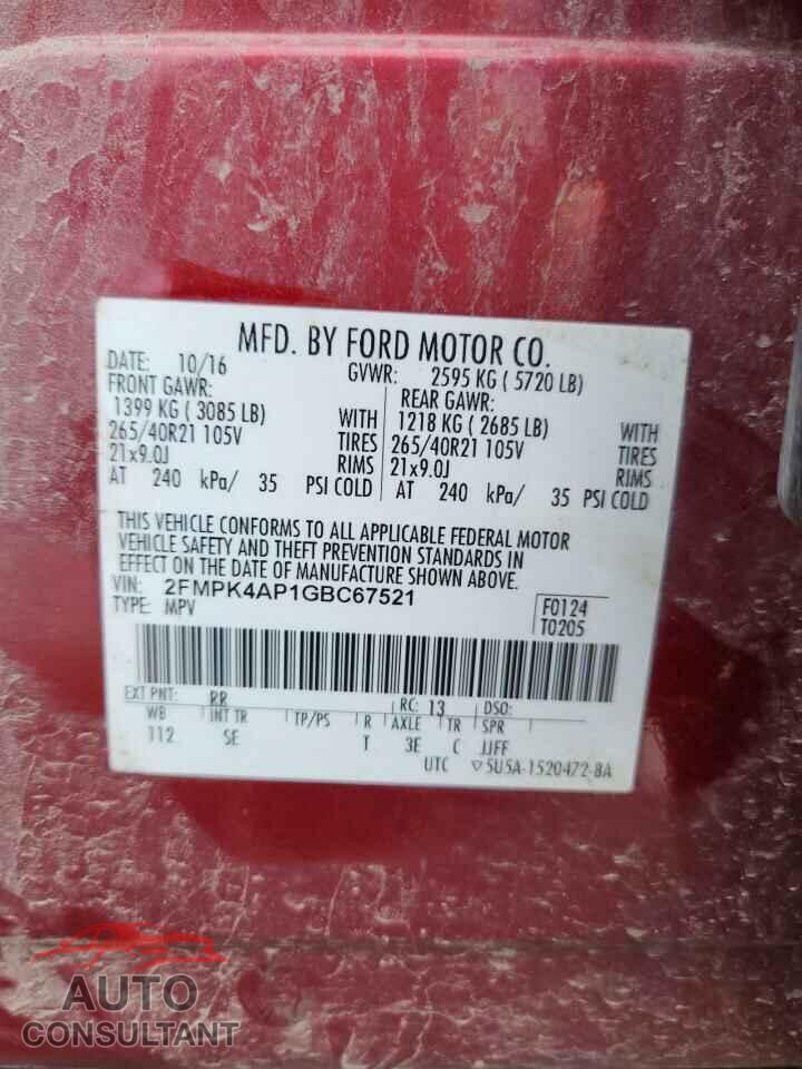 FORD EDGE 2016 - 2FMPK4AP1GBC67521