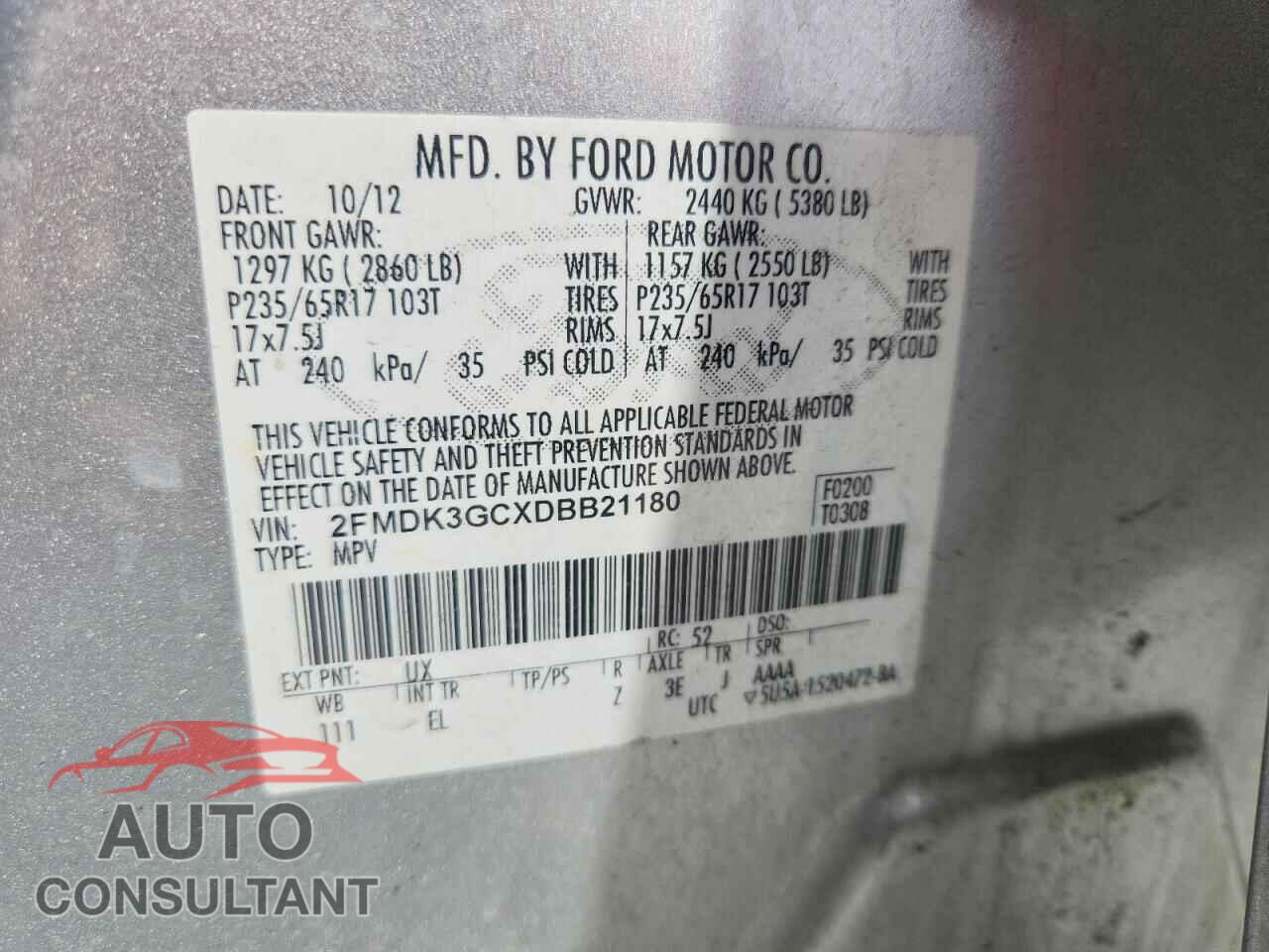 FORD EDGE 2013 - 2FMDK3GCXDBB21180