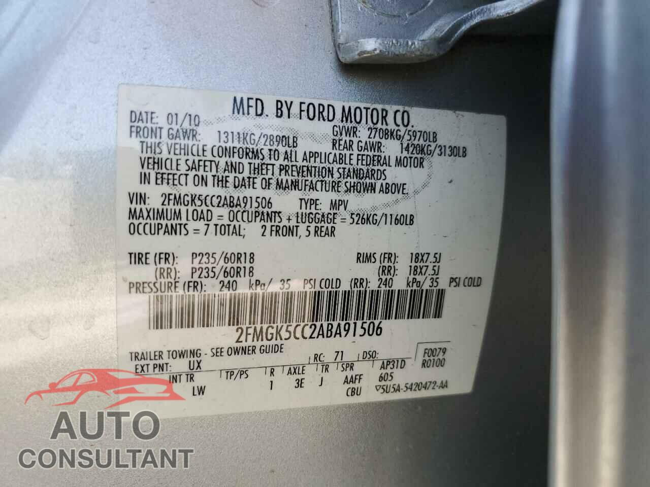FORD FLEX 2010 - 2FMGK5CC2ABA91506