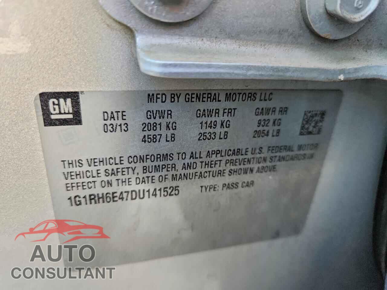 CHEVROLET VOLT 2013 - 1G1RH6E47DU141525