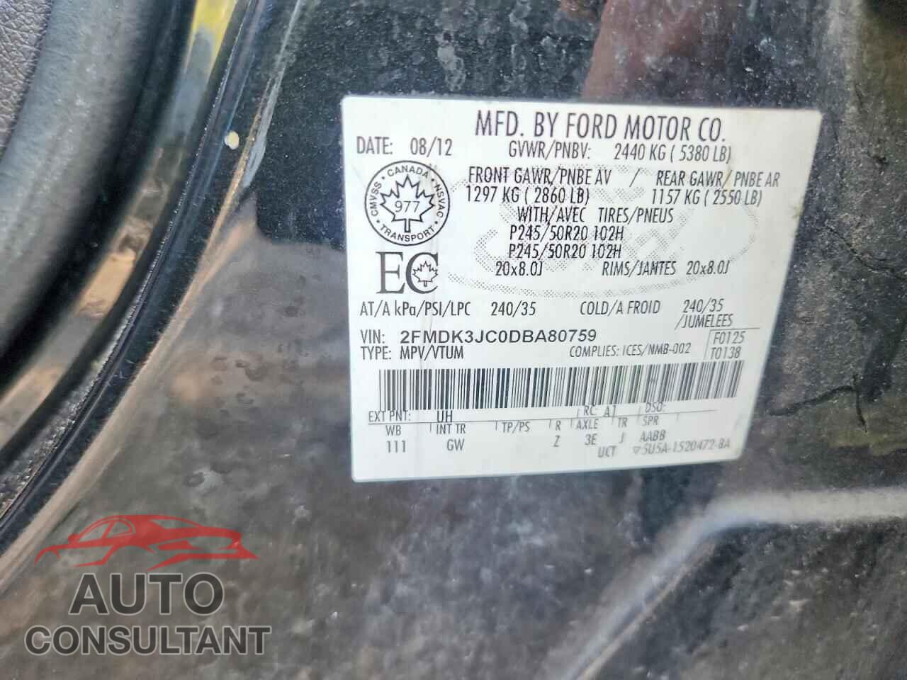 FORD EDGE 2013 - 2FMDK3JC0DBA80759