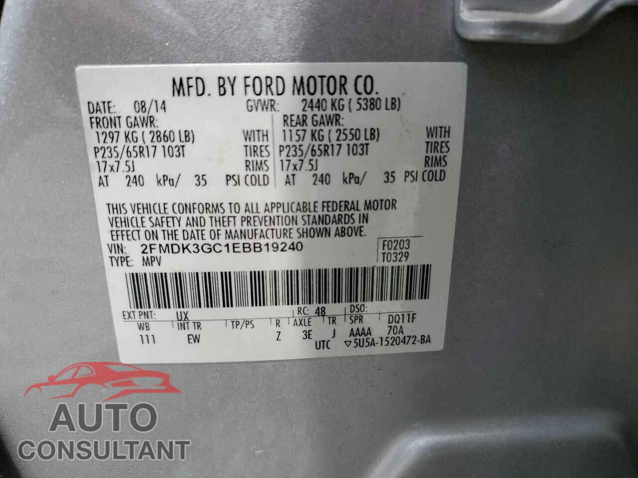 FORD EDGE 2014 - 2FMDK3GC1EBB19240