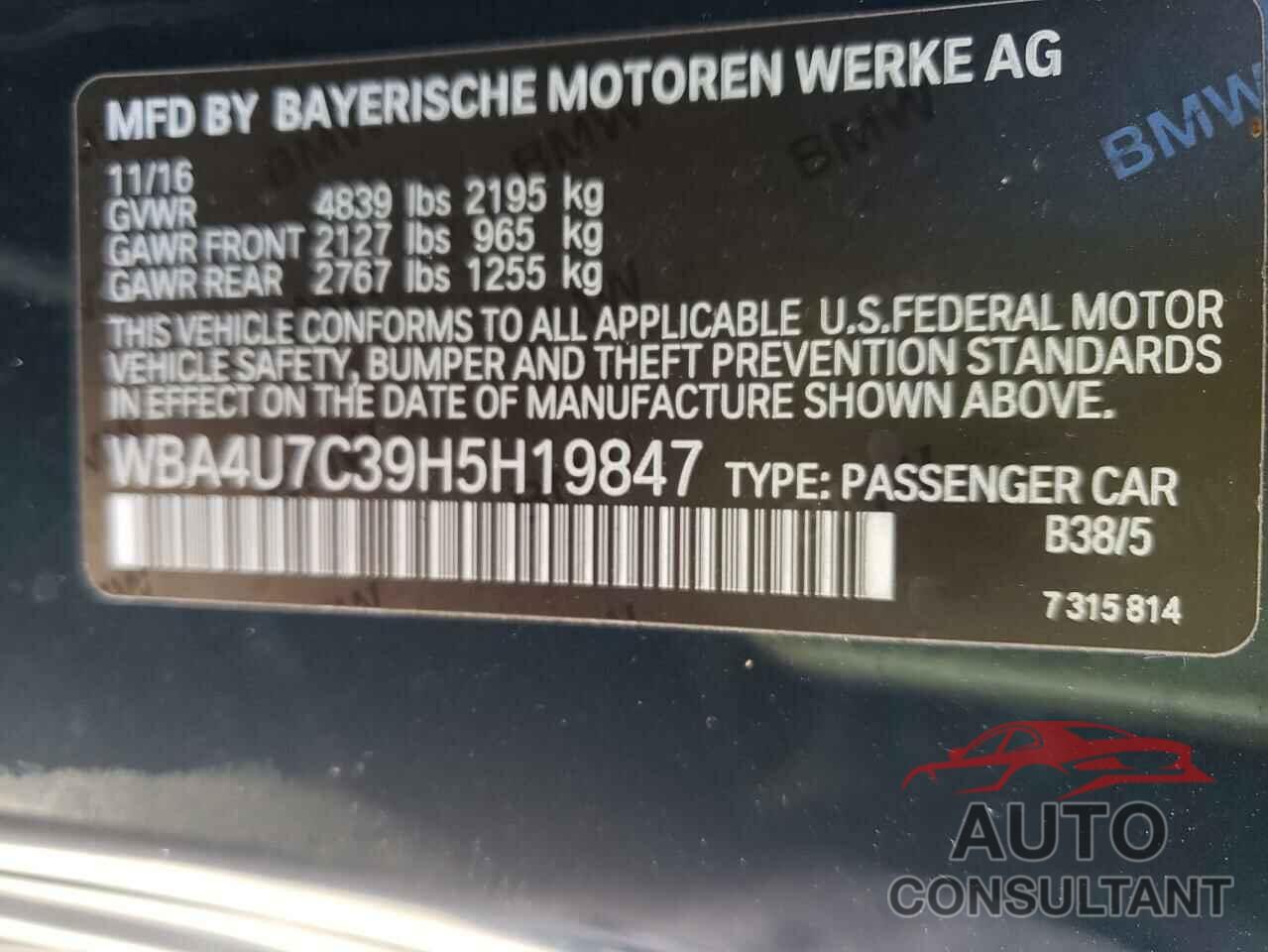 BMW 4 SERIES 2017 - WBA4U7C39H5H19847