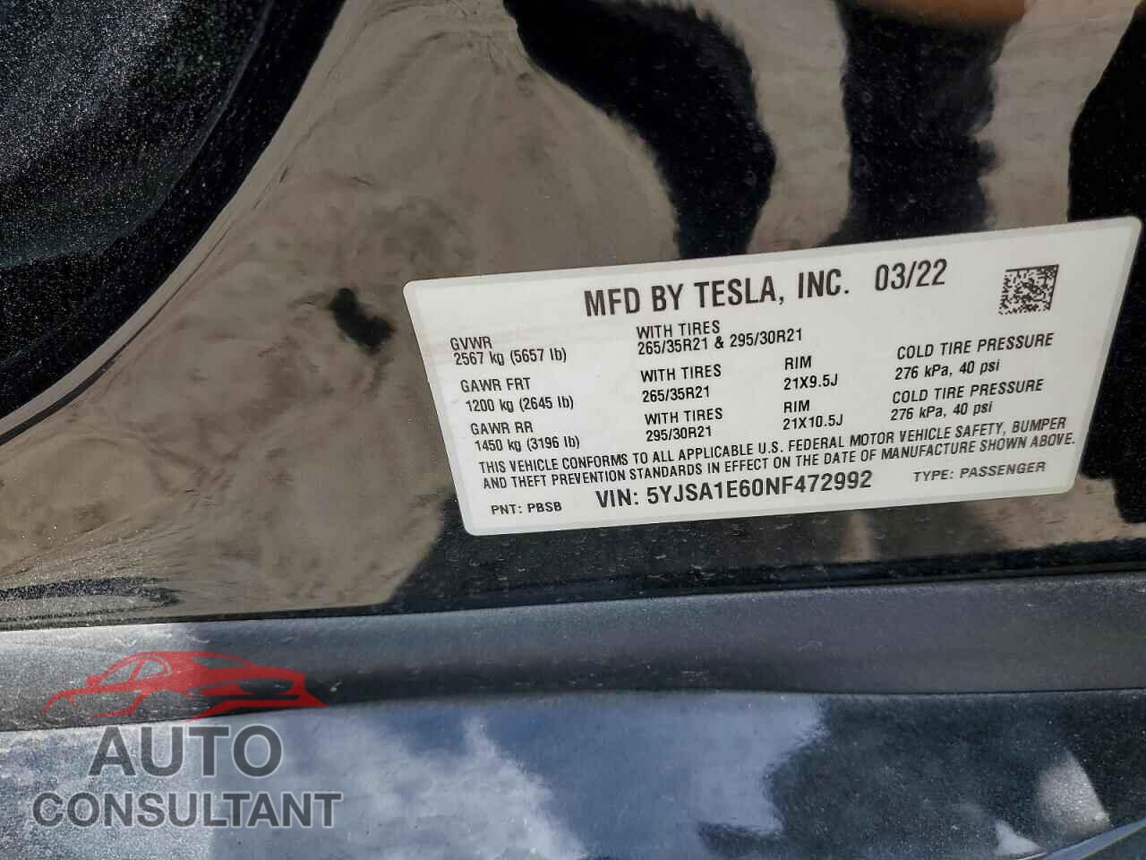 TESLA MODEL S 2022 - 5YJSA1E60NF472992