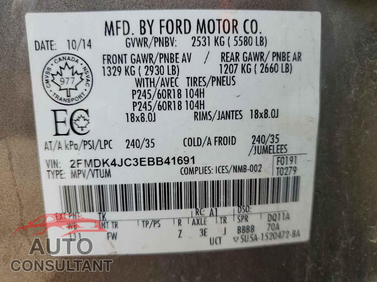 FORD EDGE 2014 - 2FMDK4JC3EBB41691