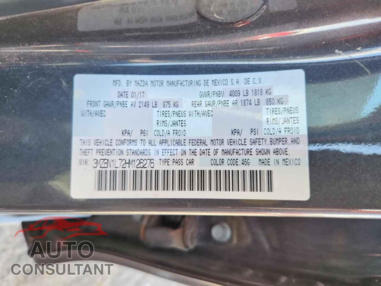 MAZDA 3 2017 - 3MZBN1L72HM126276