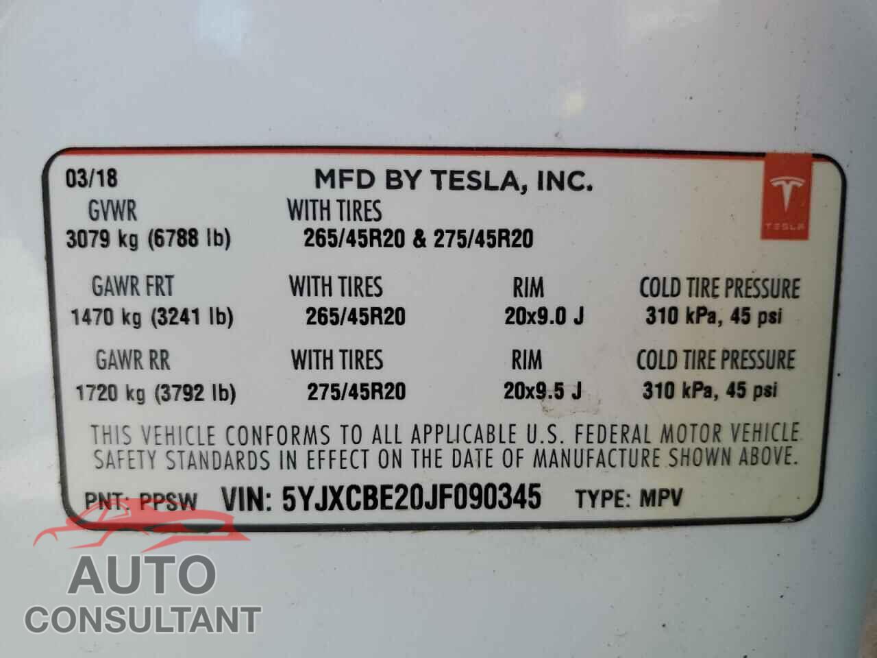 TESLA MODEL X 2018 - 5YJXCBE20JF090345