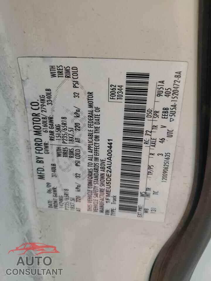 FORD EXPLORER 2010 - 1FMEU5DE2AUA00441