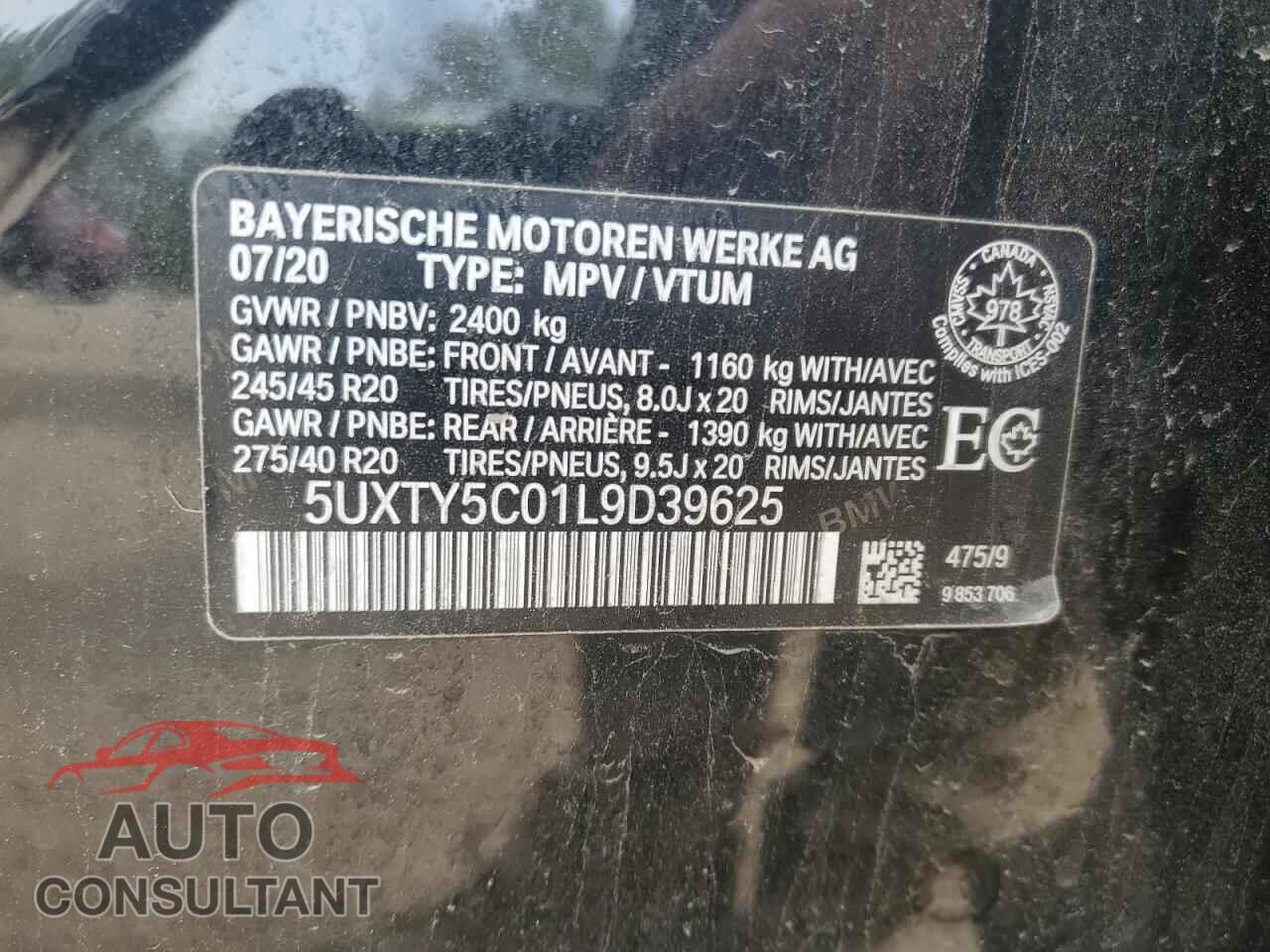 BMW X3 2020 - 5UXTY5C01L9D39625