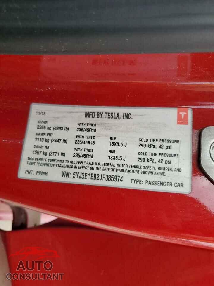 TESLA MODEL 3 2018 - 5YJ3E1EB2JF085974
