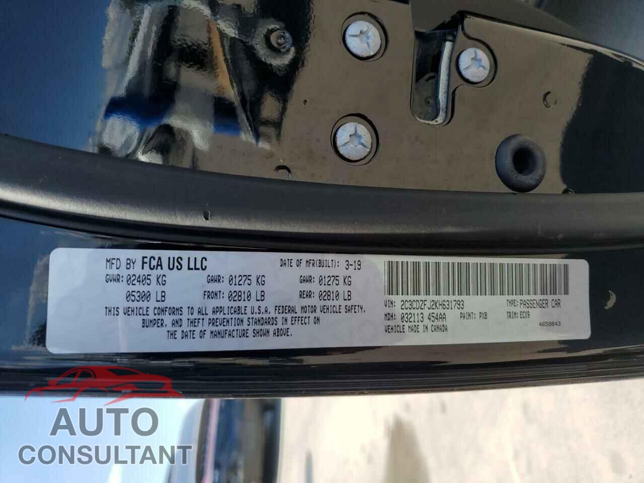 DODGE CHALLENGER 2019 - 2C3CDZFJ2KH631793