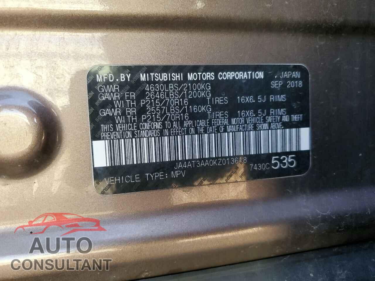 MITSUBISHI ECLIPSE 2019 - JA4AT3AA0KZ013618