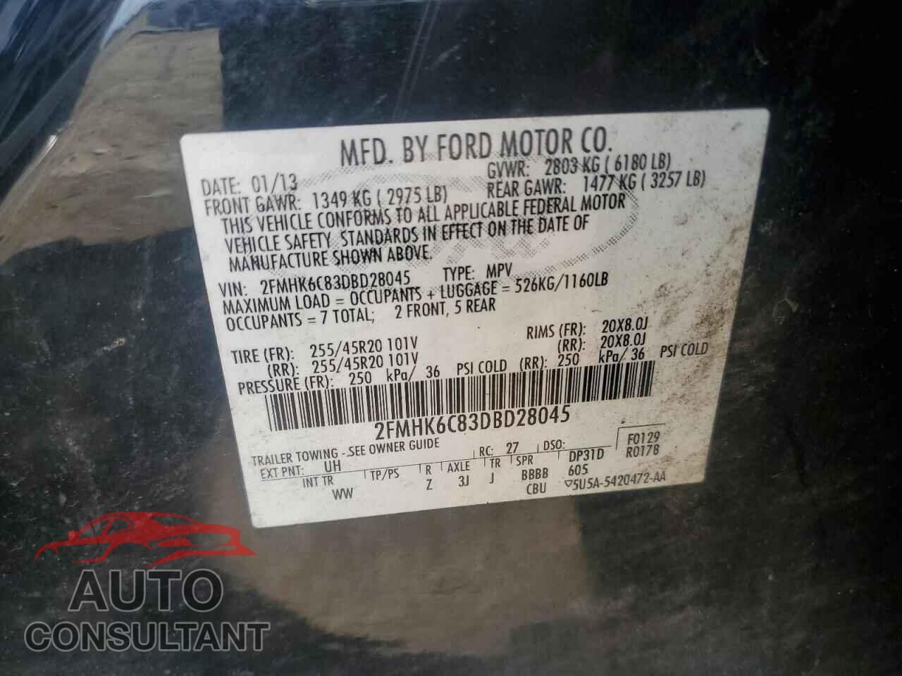 FORD FLEX 2013 - 2FMHK6C83DBD28045